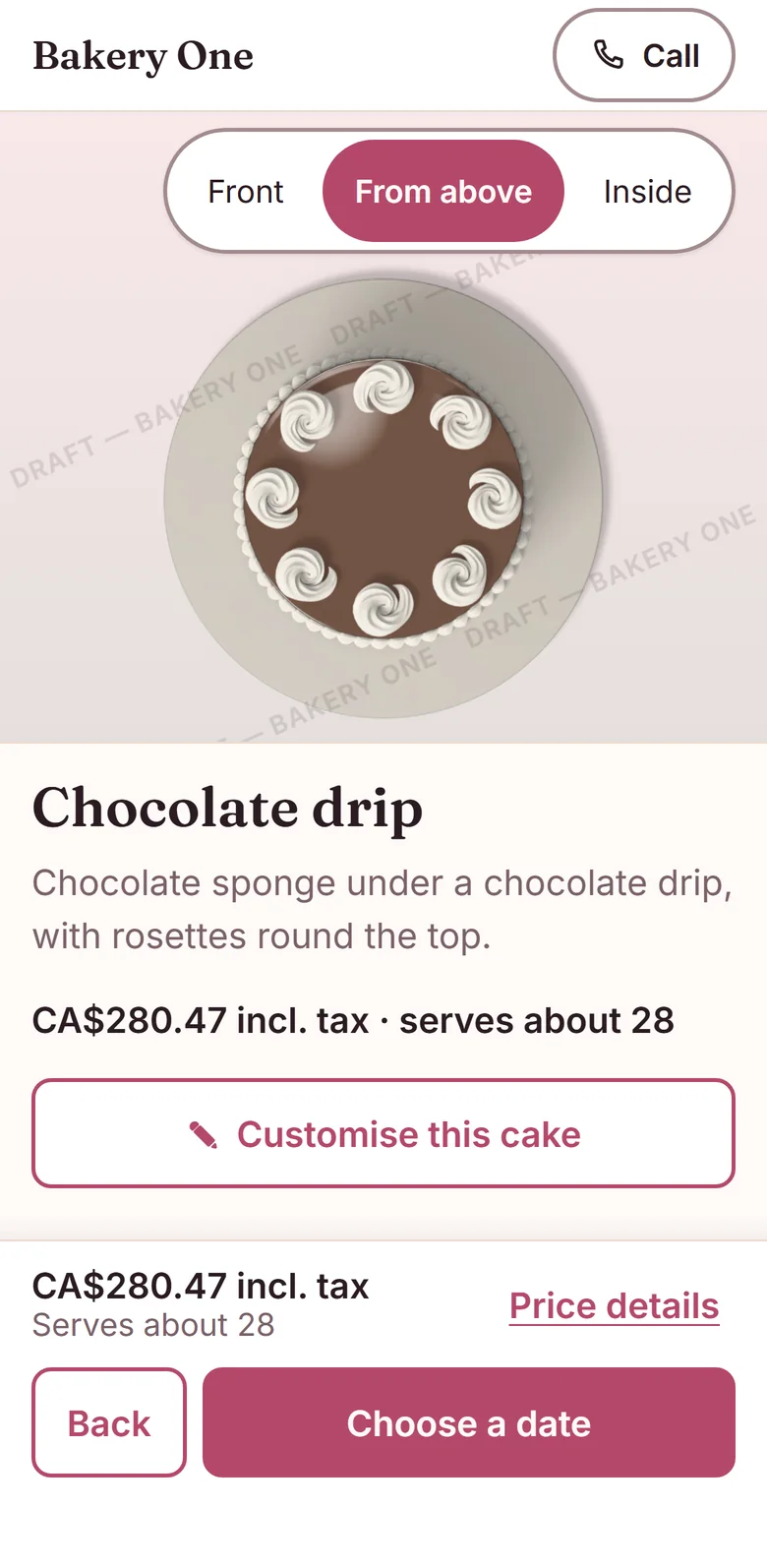 The same cake page showing the From above picture.
